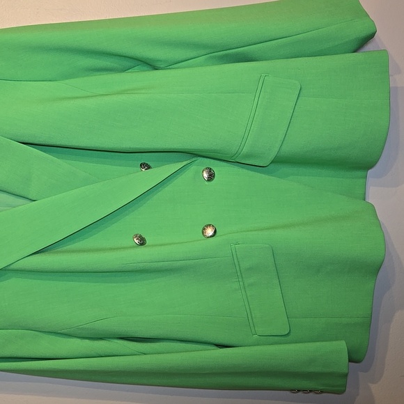 Talbots Viscose Tailored Stretch Double Breast Kelly Green Crest Button Blazer - Picture 7 of 17